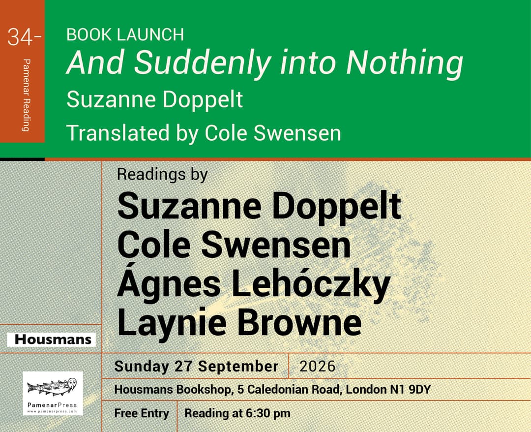Poetry Reading: ‘and Suddenly Into Nothing’ by Suzanne Doppelt (translated by Cole Swensen.) poster