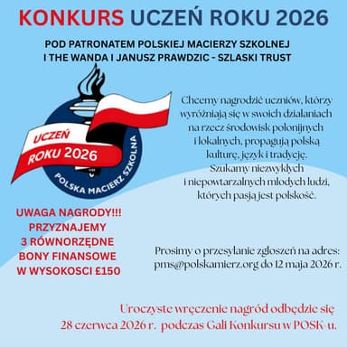 Uroczysta Gala konkursu Uczeń Roku 2026 poster