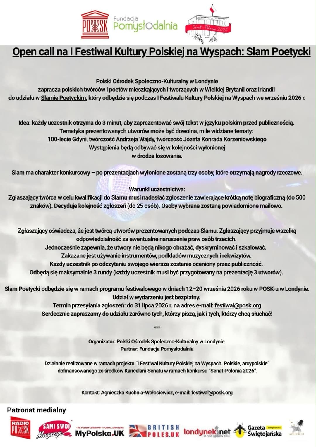 I Festiwal Kultury Polskiej na Wyspach poster