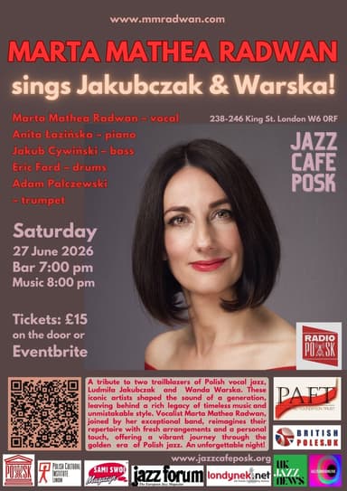 Koncert jazzowy: Marta Mathea Radwan sings Ludmila Jakubczak & Wanda Warska! poster