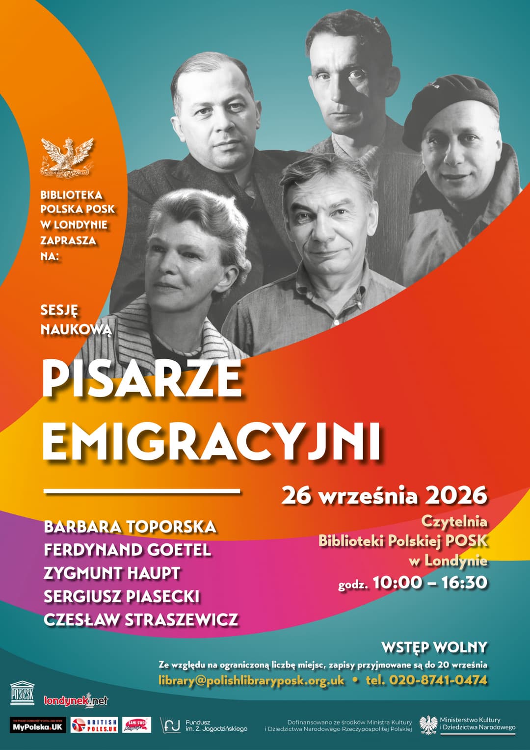Sesja naukowa Biblioteki Polskiej Posk w Londynie: Pisarze emigracyjni poster