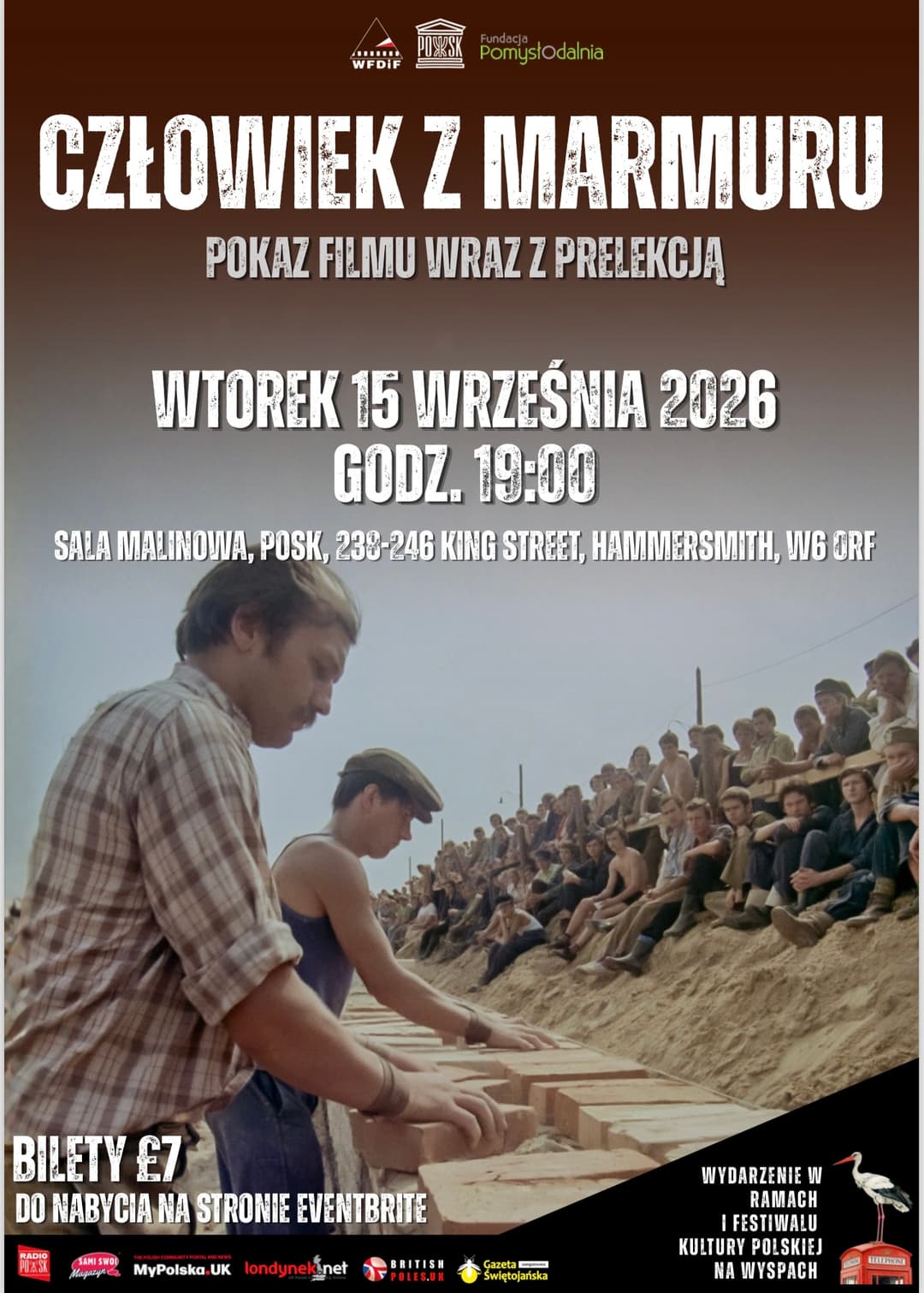 Pokaz filmu Andrzeja Wajdy „Człowiek z marmuru” wraz z prelekcją poster
